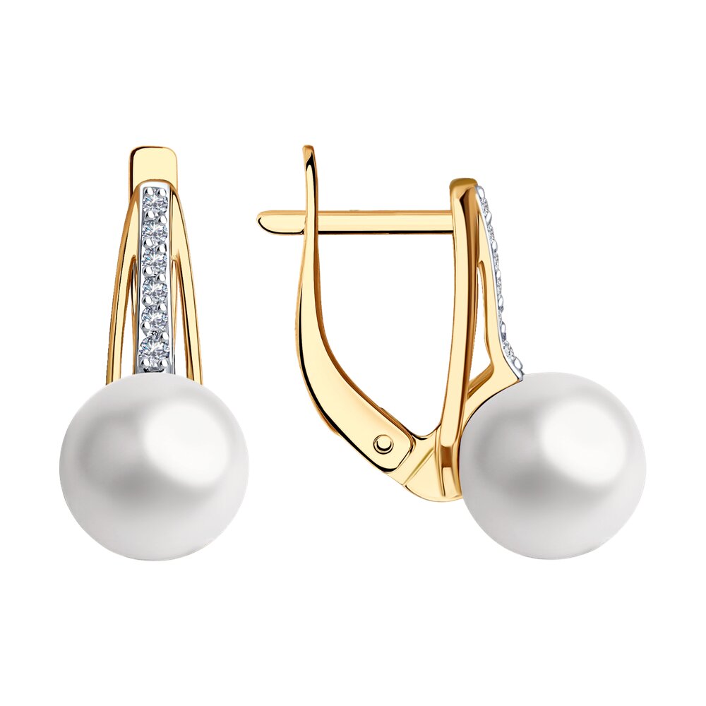 Cercei din aur roșu cu pietre Cubic Zirconia Incolor, Perla Albă