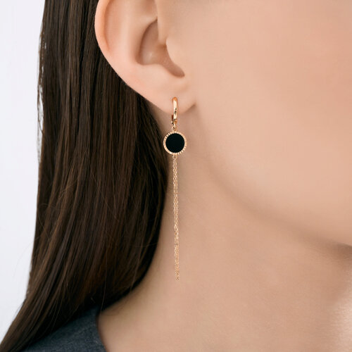 Cercei Creole din aur roșu cu pietre Agat negru