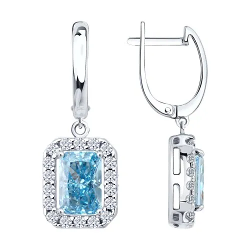 Cercei Suspendați din argint cu Cubic Zirconia Incolor, Cubic Zirconia Albastru