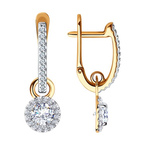 Серьги Длинные из красного золота с камнями Фианит