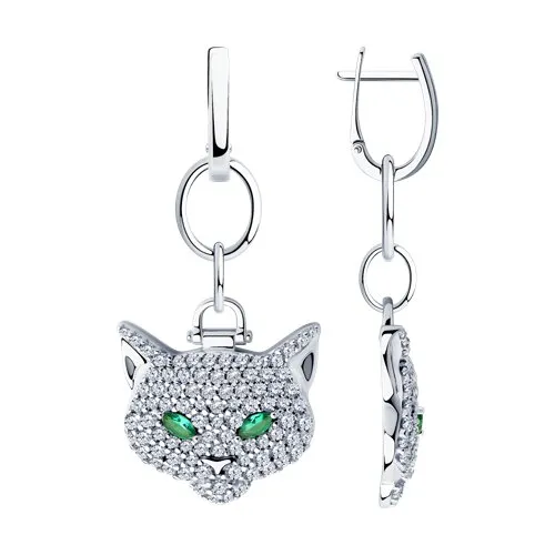 Cercei Suspendați din argint cu Cubic Zirconia Incolor, Cubic Zirconia Verde