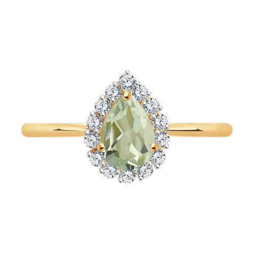 Inel din aur roșu cu Cubic Zirconia Incolor, Prasiolit