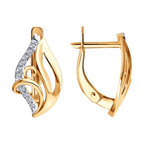 Серьги из красного золота с камнями Фианит