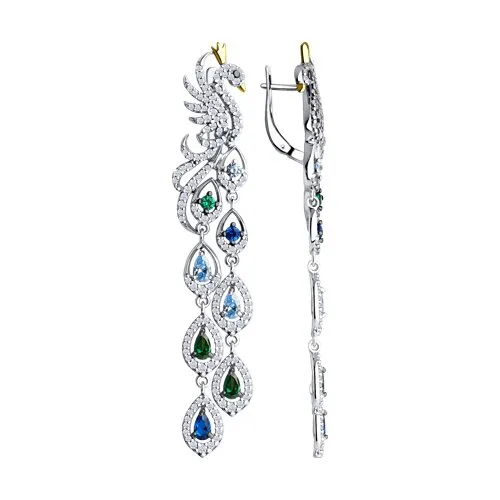 Cercei Suspendați din argint cu Cubic Zirconia Incolor, Cubic Zirconia Albastru și Cubic Zirconia Albastru Safir