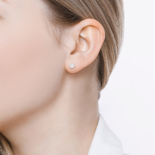 Cercei Pusete din aur alb cu pietre Cubic Zirconia Incolor