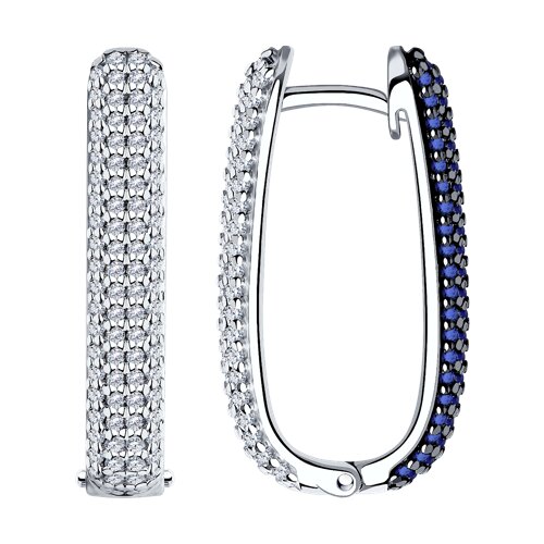 Cercei Creole din argint  cu pietre Cubic Zirconia Incolor, Cubic Zirconia Albastru Safir