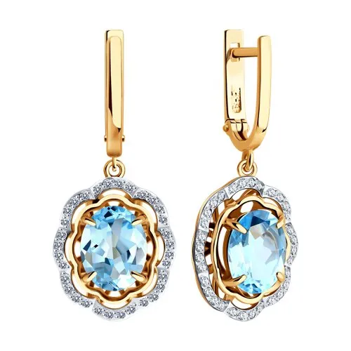 Cercei Suspendați din aur roșu cu Cubic Zirconia Incolor, Topaz albastru