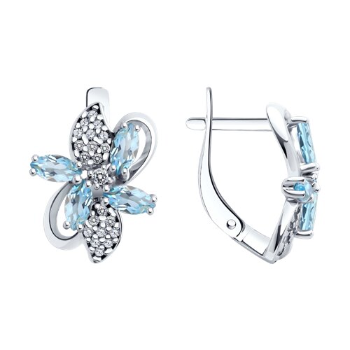 Cercei din argint  cu pietre Cubic Zirconia Incolor, Topaz albastru