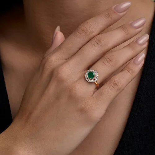 Inel din aur roșu cu Cubic Zirconia Incolor, Agat verde