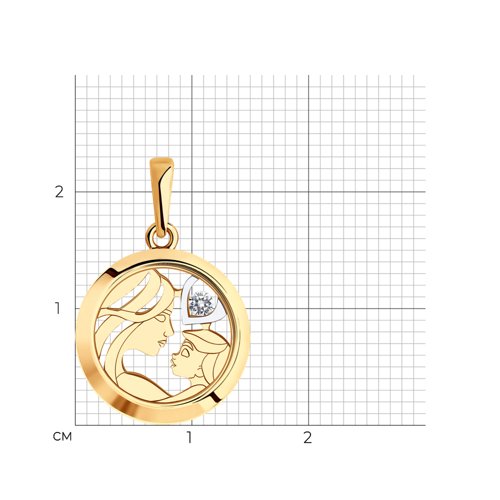 Pandativ mama și copil din aur roșu cu pietre Swarovski, Sticla