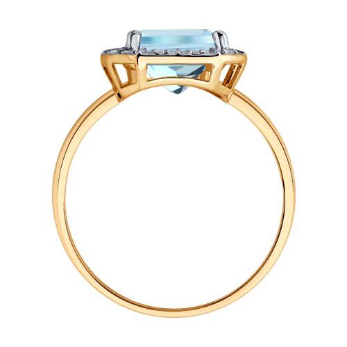 Кольцо из красного золота с камнями Бриллиант, Топаз голубой