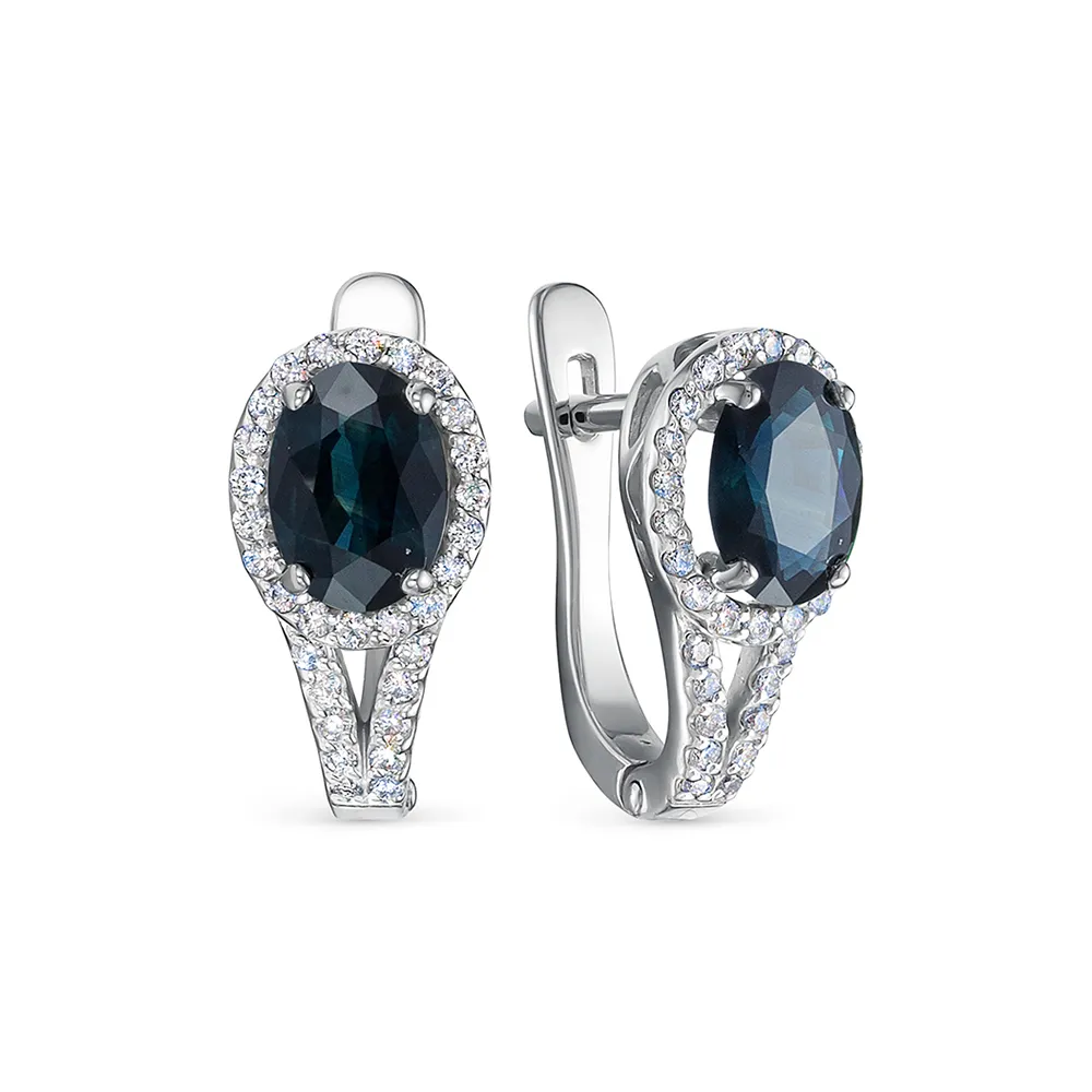 Cercei din aur alb cu Diamant, Safir