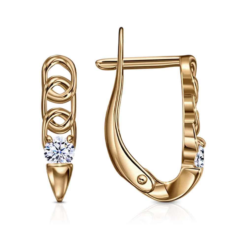 Cercei din aur roșu cu pietre Cubic Zirconia Incolor