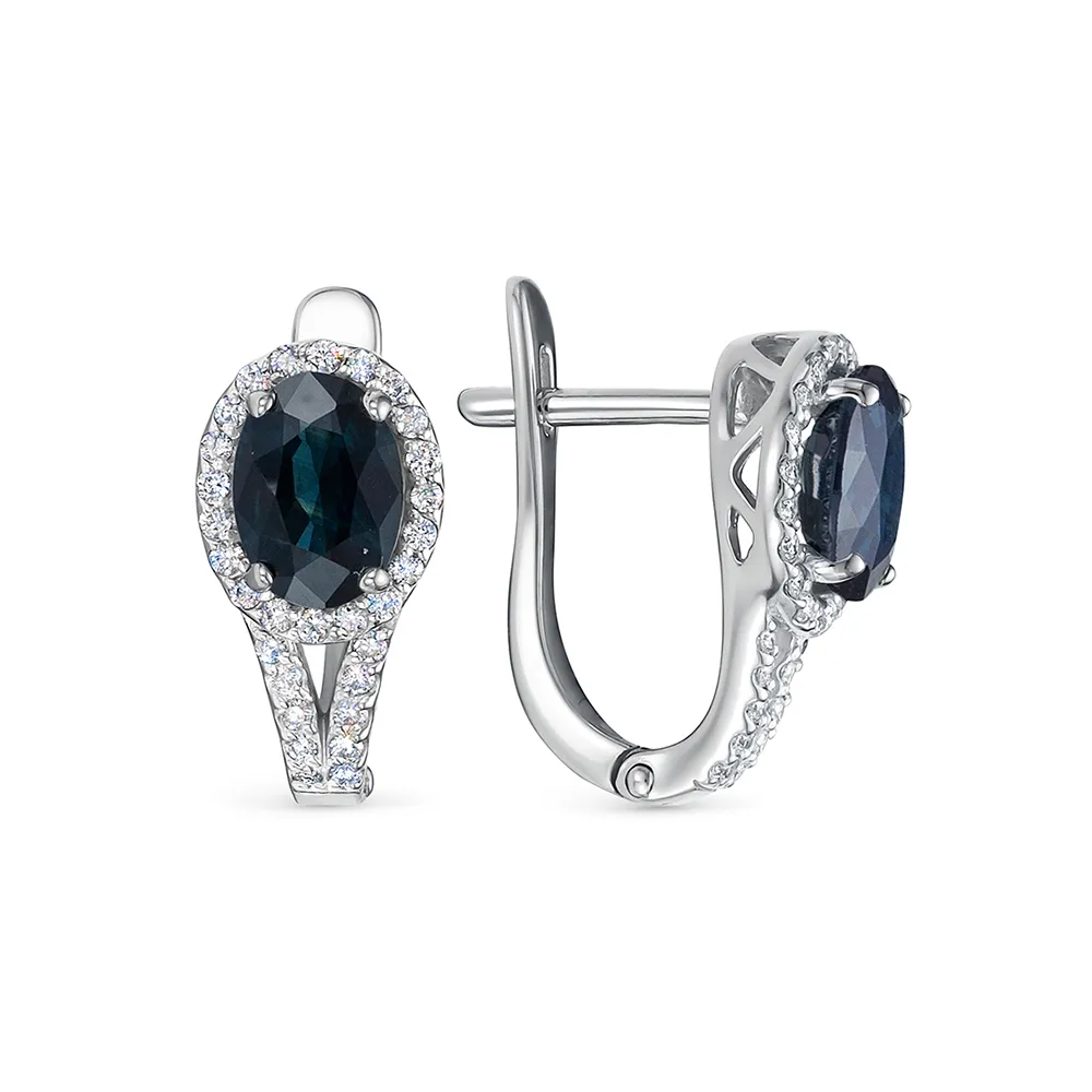 Cercei din aur alb cu Diamant, Safir