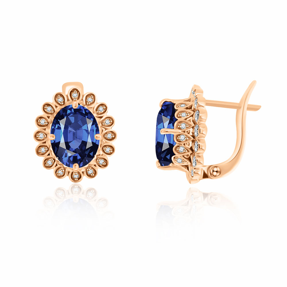 Cercei din aur roșu cu pietre Diamant, Safir