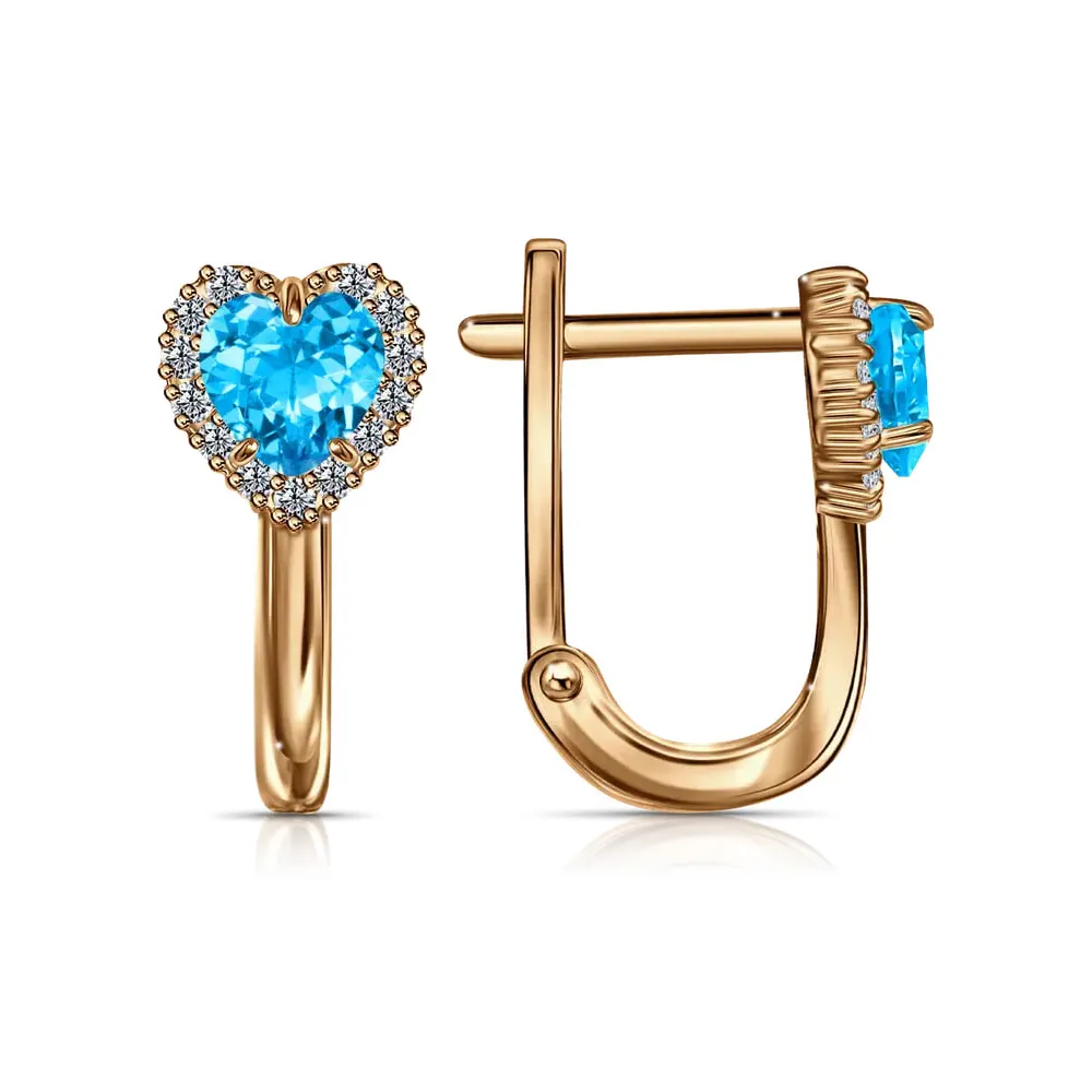Cercei din aur roșu cu Cubic Zirconia Incolor, Cubic Zirconia Albastru