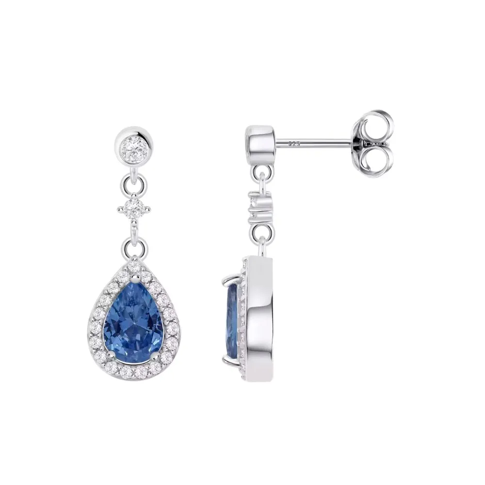 Cercei Pusete din argint cu Cubic Zirconia Incolor, Cubic Zirconia Albastru Safir