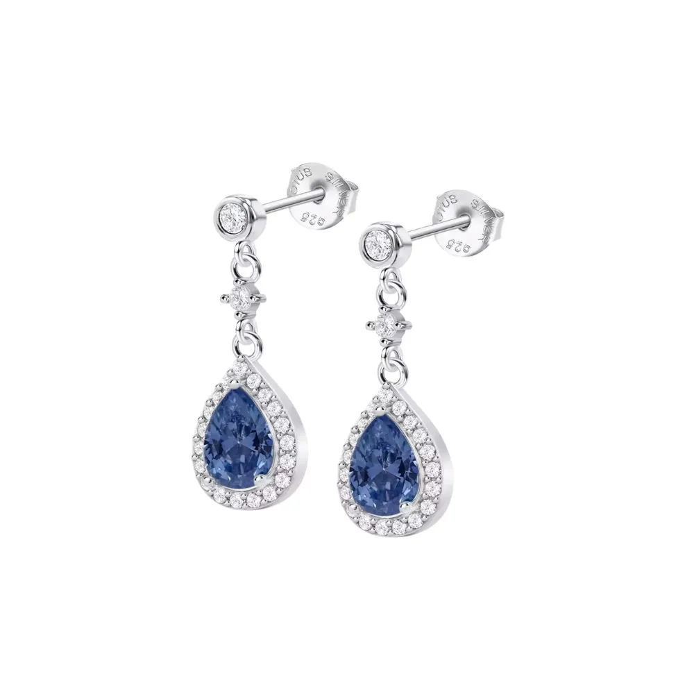 Cercei Pusete din argint cu Cubic Zirconia Incolor, Cubic Zirconia Albastru Safir