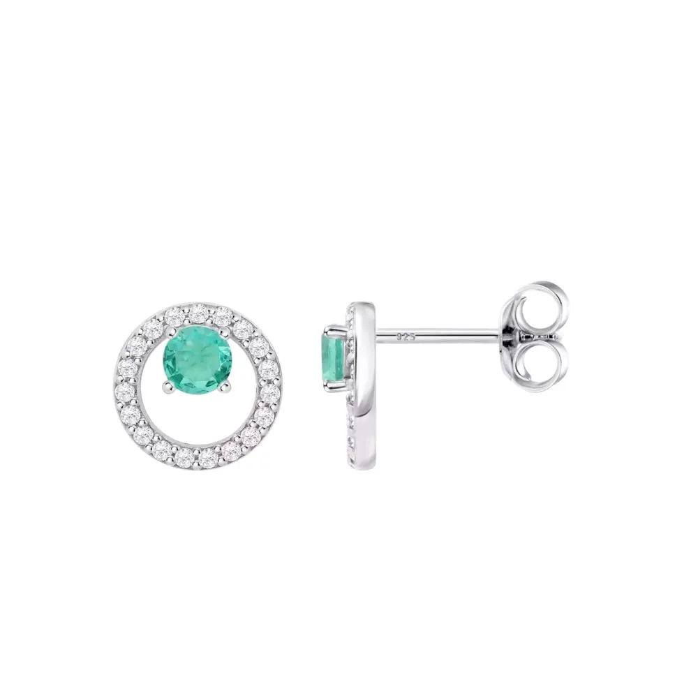 Cercei Pusete din argint cu Cubic Zirconia Incolor, Cubic Zirconia Verde