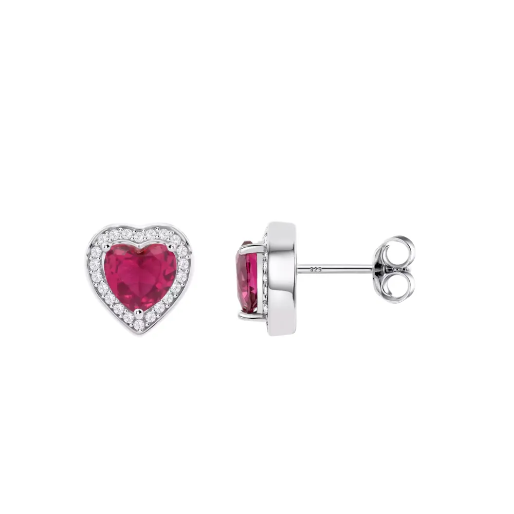 Cercei Pusete din argint cu Cubic Zirconia Incolor, Cubic Zirconia Rosu