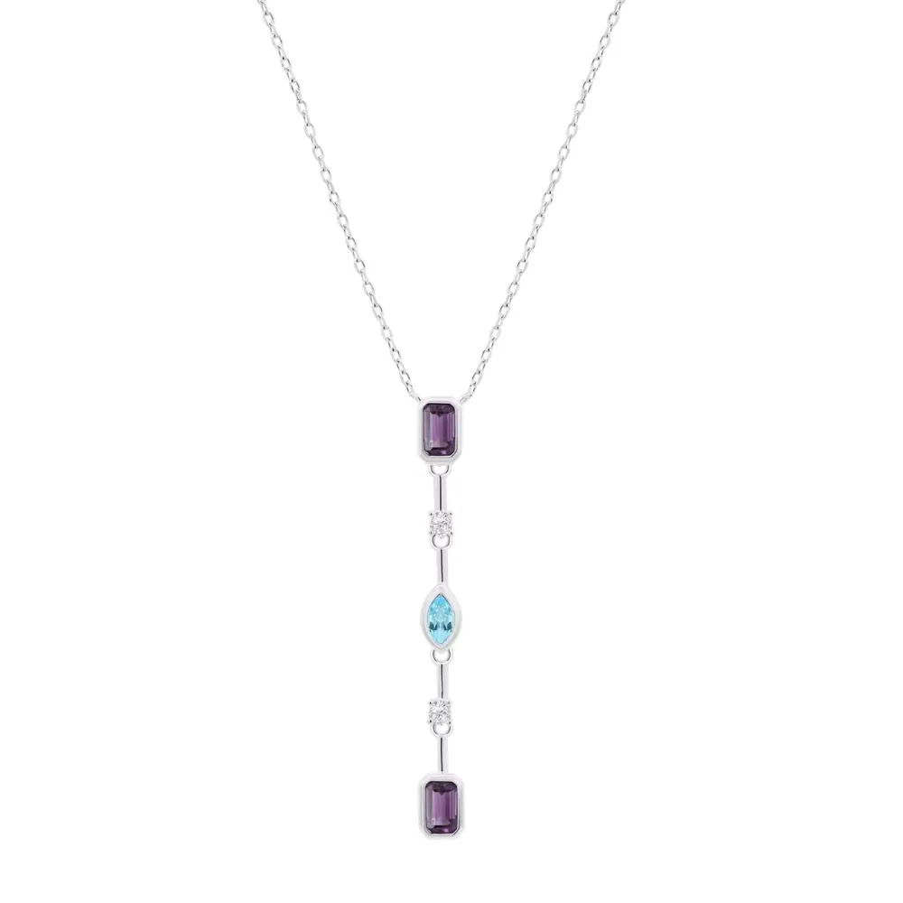 Colier din argint cu Cubic Zirconia Incolor, Cubic Zirconia Albastru și Cubic Zirconia Liliachiu