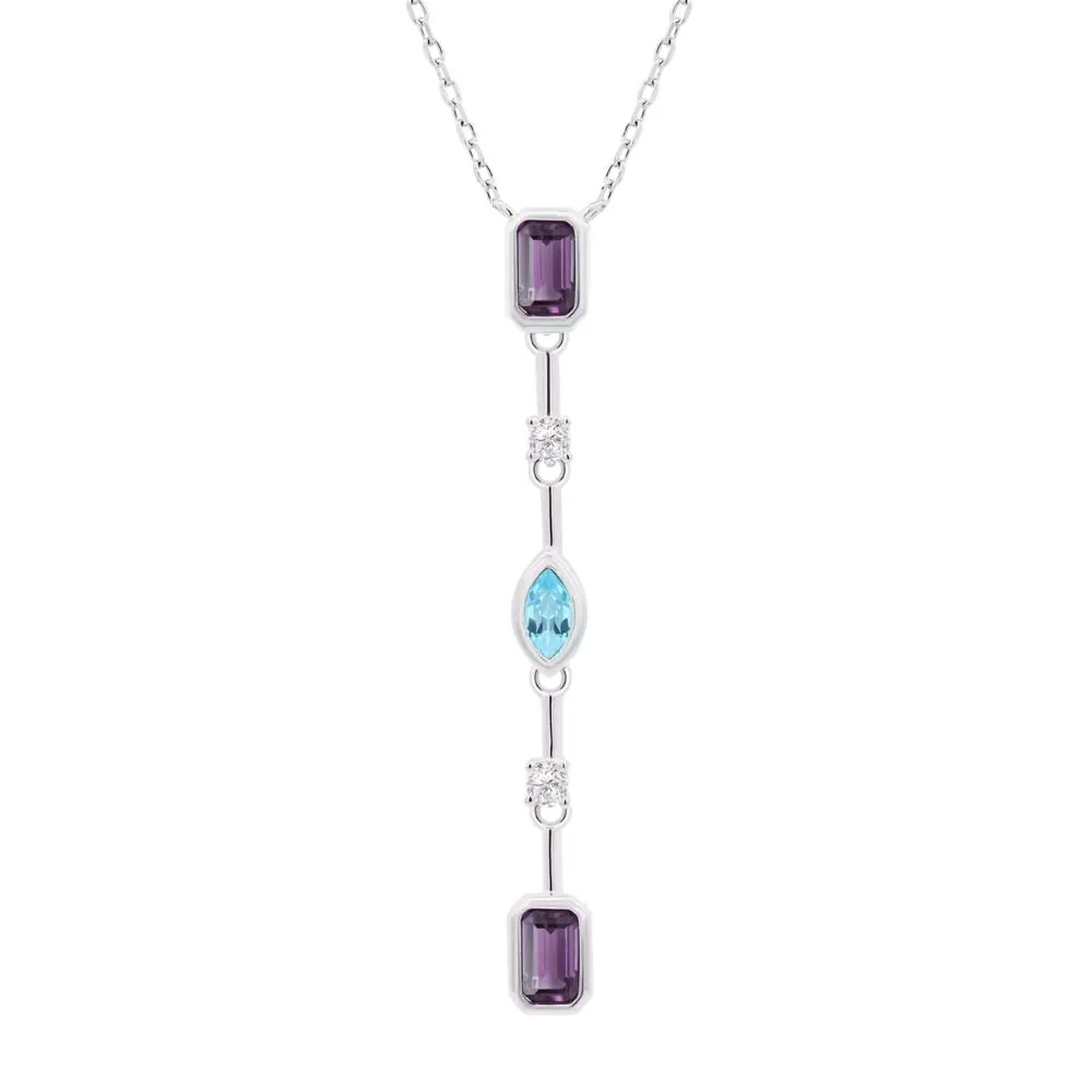Colier din argint cu Cubic Zirconia Incolor, Cubic Zirconia Albastru și Cubic Zirconia Liliachiu