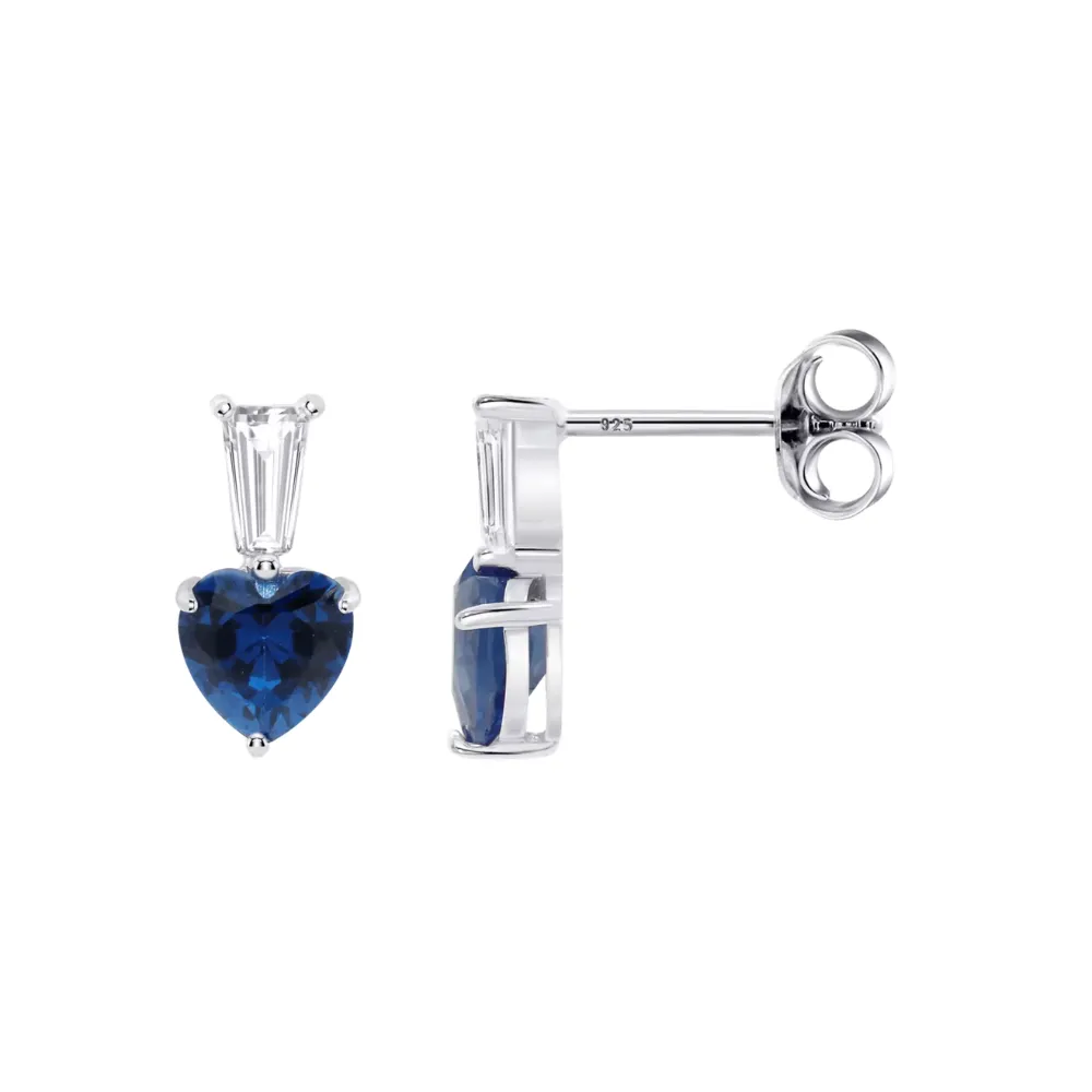 Cercei Pusete din argint cu Cubic Zirconia Incolor, Cubic Zirconia Albastru Safir