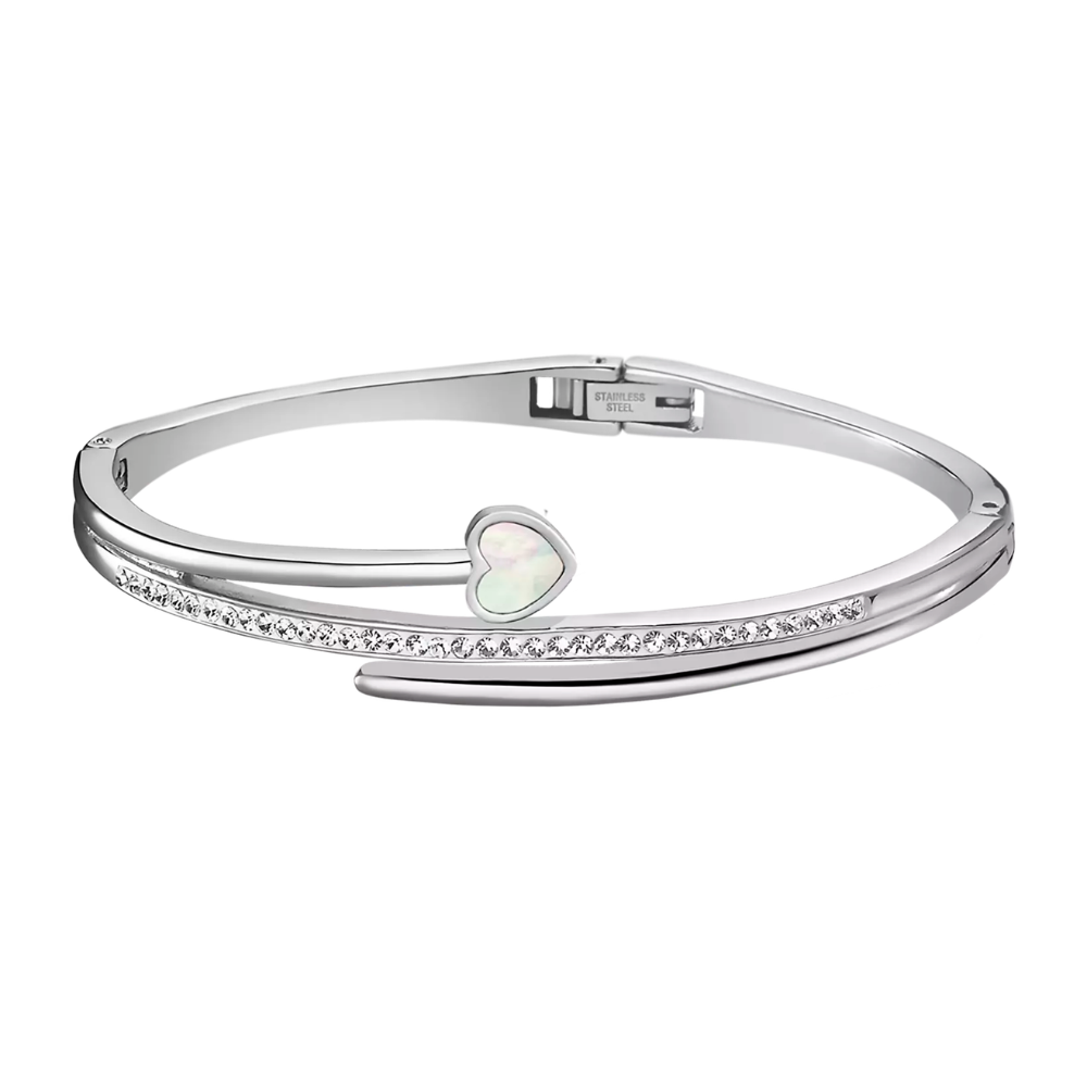 Brățara din oțel  cu pietre Cubic Zirconia Incolor, Sidef Alb