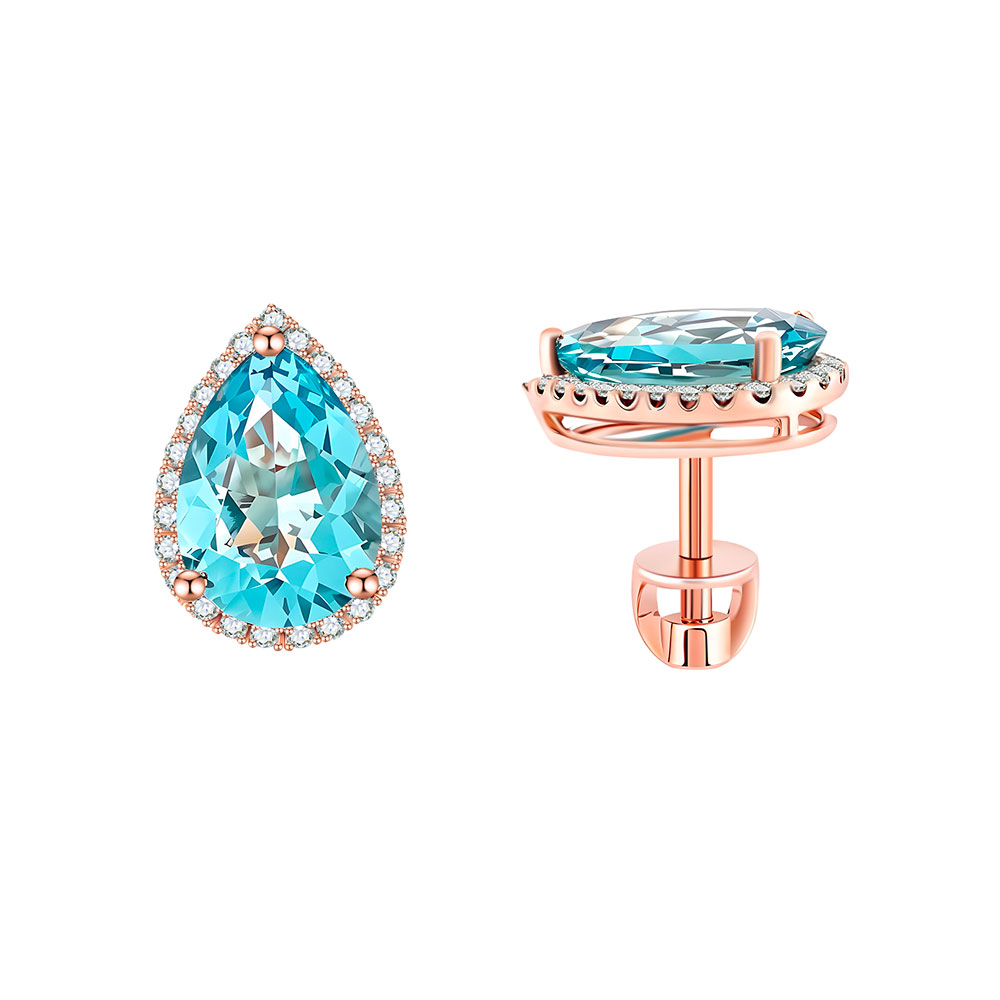 Cercei Pusete din aur roșu cu pietre Diamant, Topaz Swiss