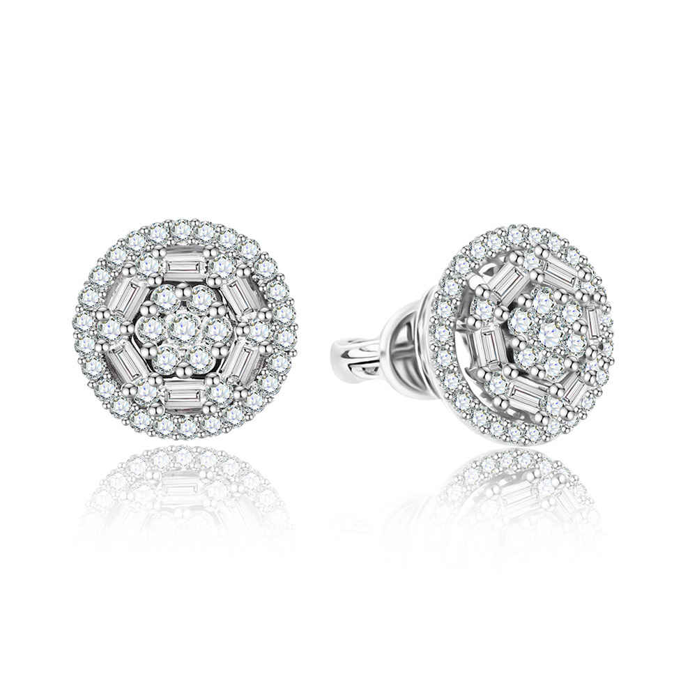 Cercei Pusete din aur alb cu pietre Diamant