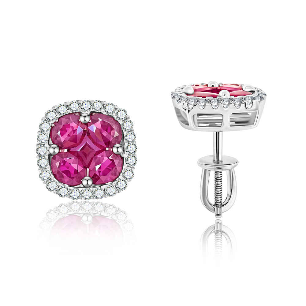 Cercei Pusete din aur alb cu pietre Diamant, Rubin