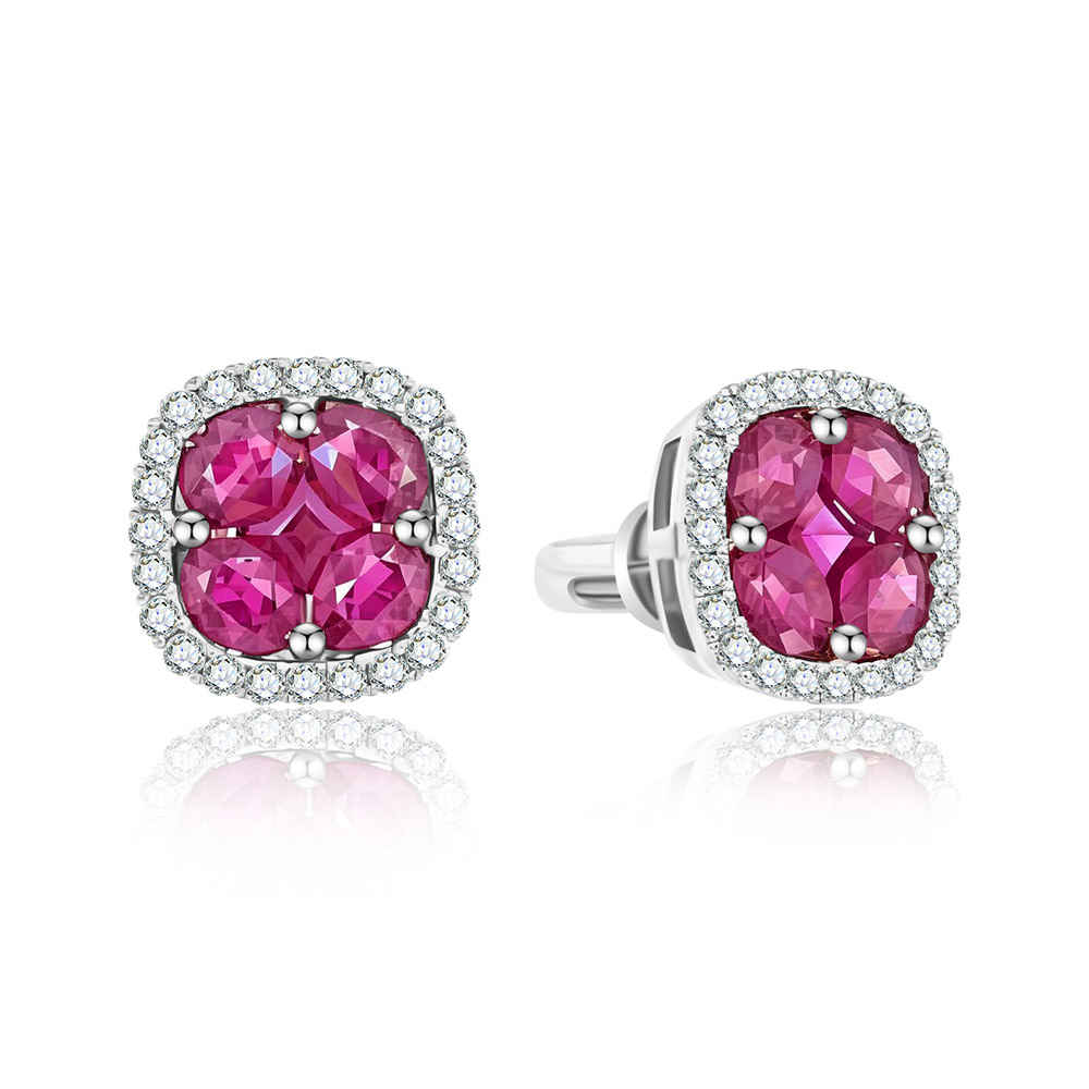 Cercei Pusete din aur alb cu pietre Diamant, Rubin