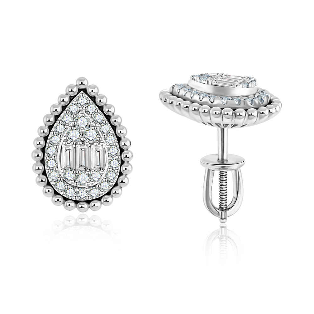 Cercei Pusete din aur alb cu pietre Diamant