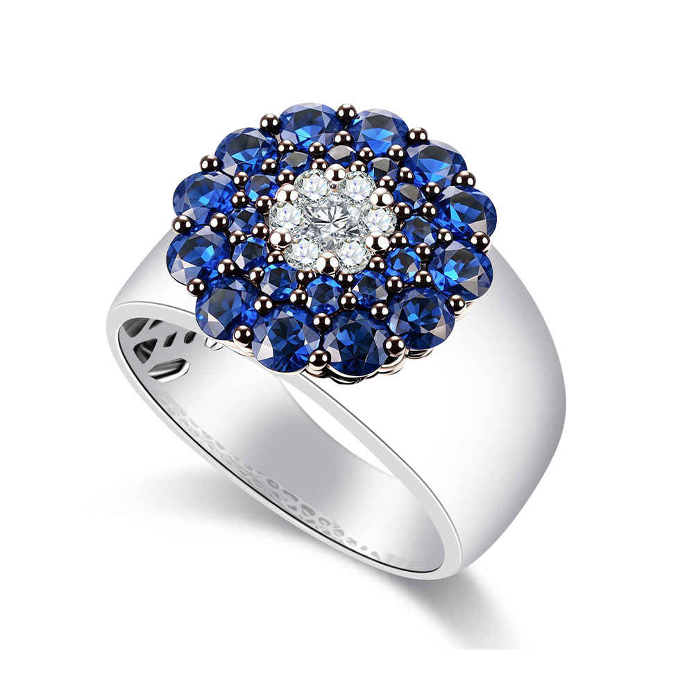 Inel din aur alb cu pietre Diamant, Safir