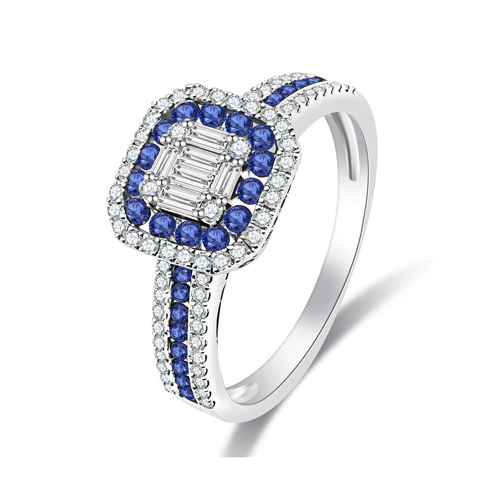 Inel din aur alb cu Diamant, Safir