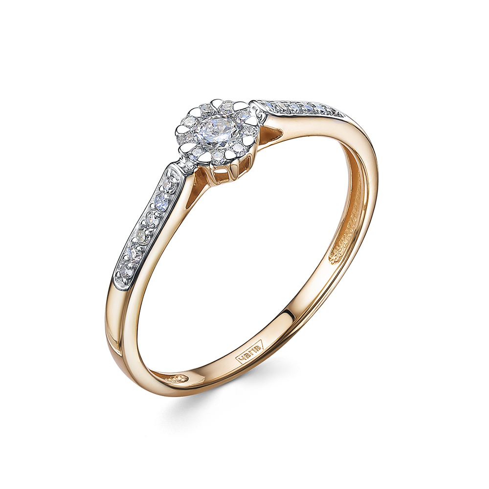 Кольцо из красного золота с камнями Бриллиант