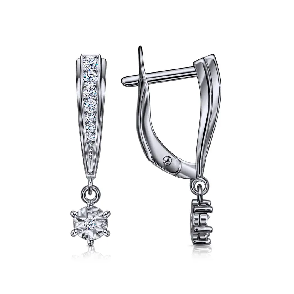 Cercei Suspendați din aur alb cu Cubic Zirconia Incolor