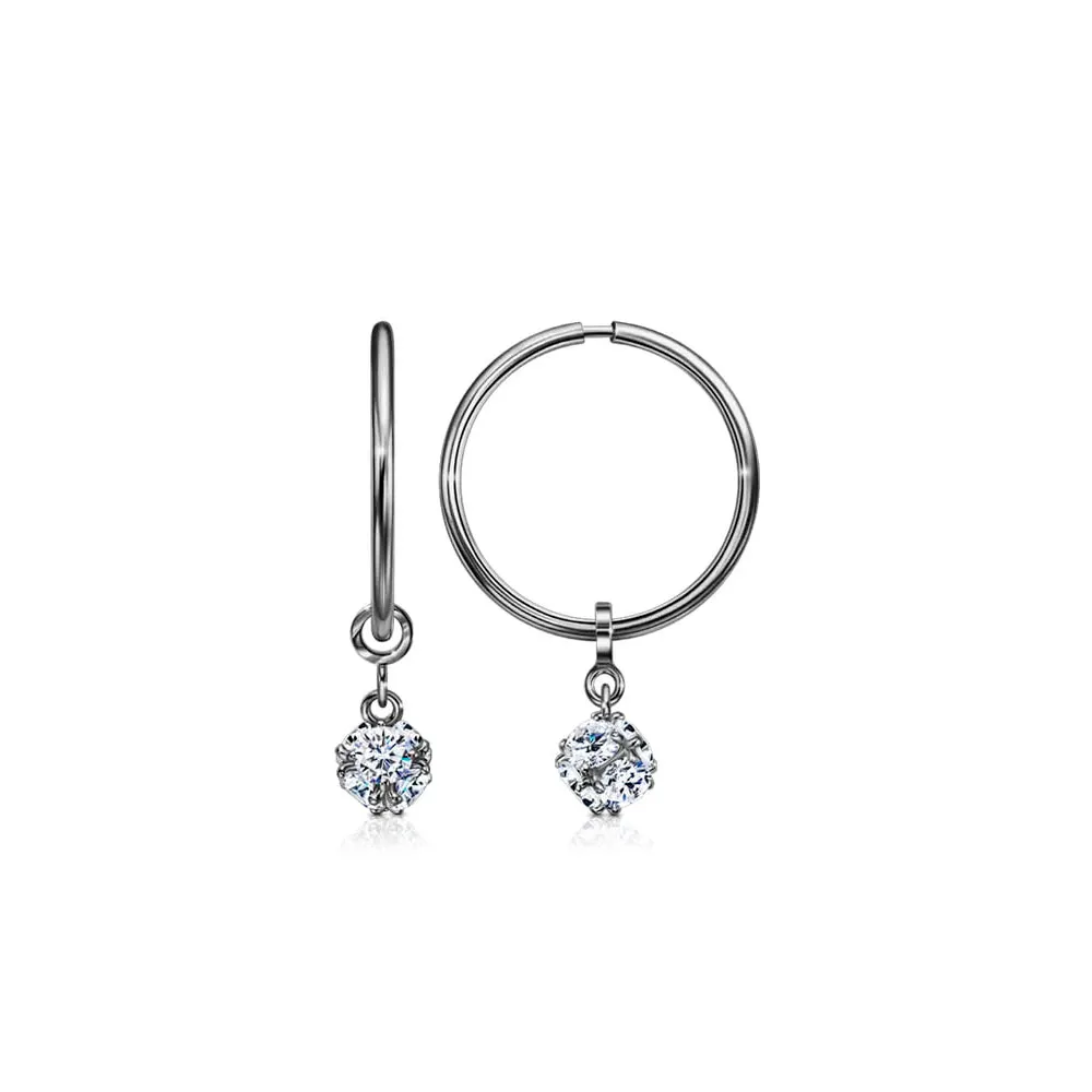 Cercei Creole din aur alb cu Cubic Zirconia Incolor