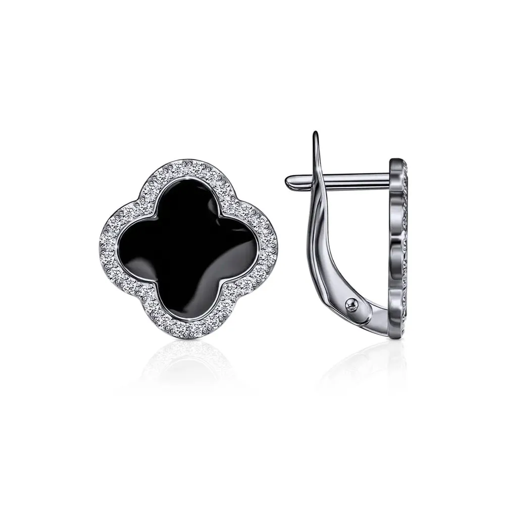Cercei din aur alb cu Cubic Zirconia Incolor, Emailare