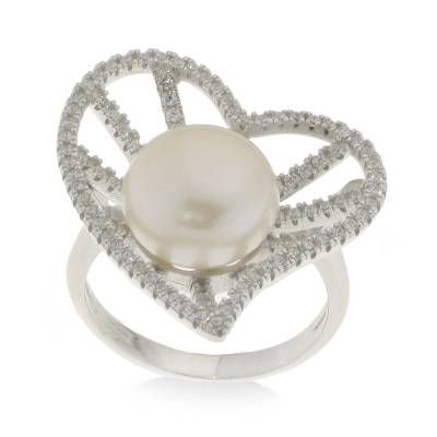 Inel din argint  cu pietre Cubic Zirconia Incolor, Perla Albă