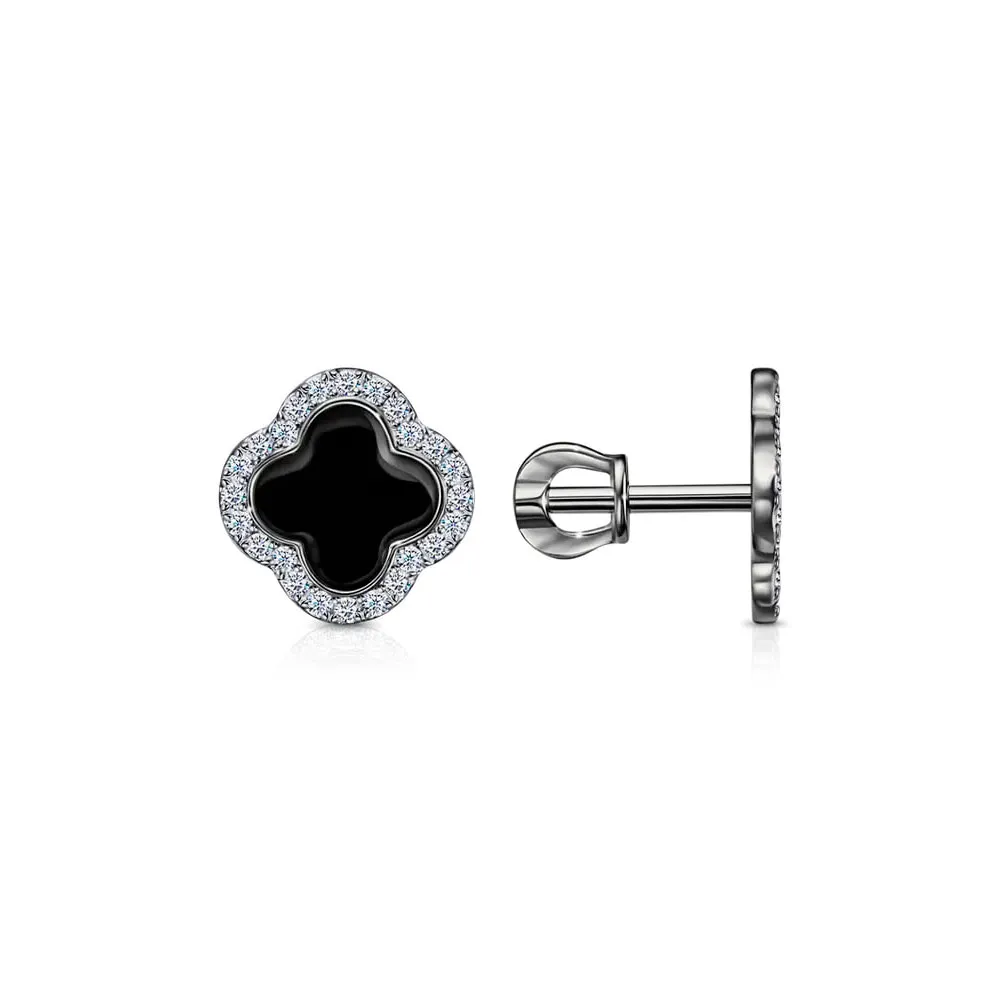 Cercei Pusete din aur alb cu Cubic Zirconia Incolor, Emailare