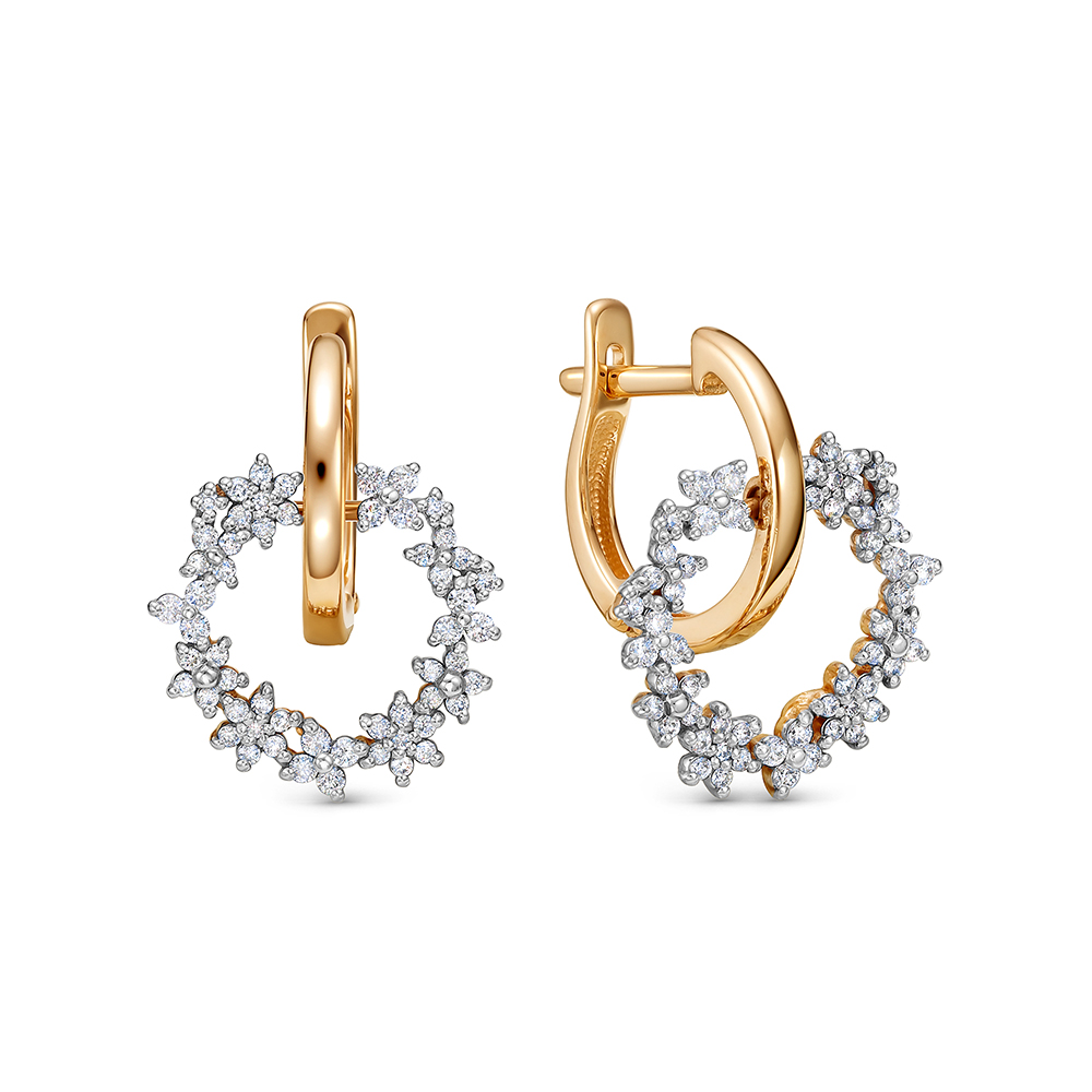 Серьги Длинные из красного золота с камнями Бриллиант