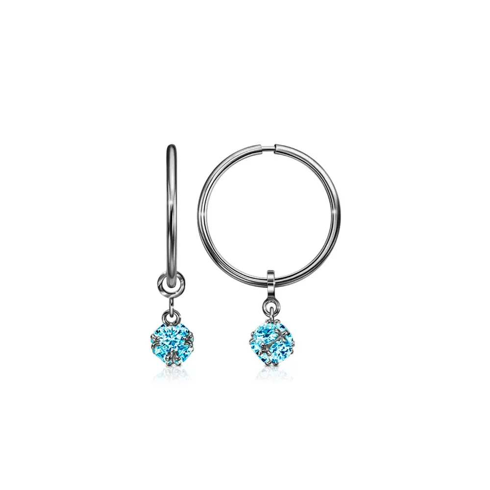 Cercei Creole din aur alb cu Cubic Zirconia Albastru