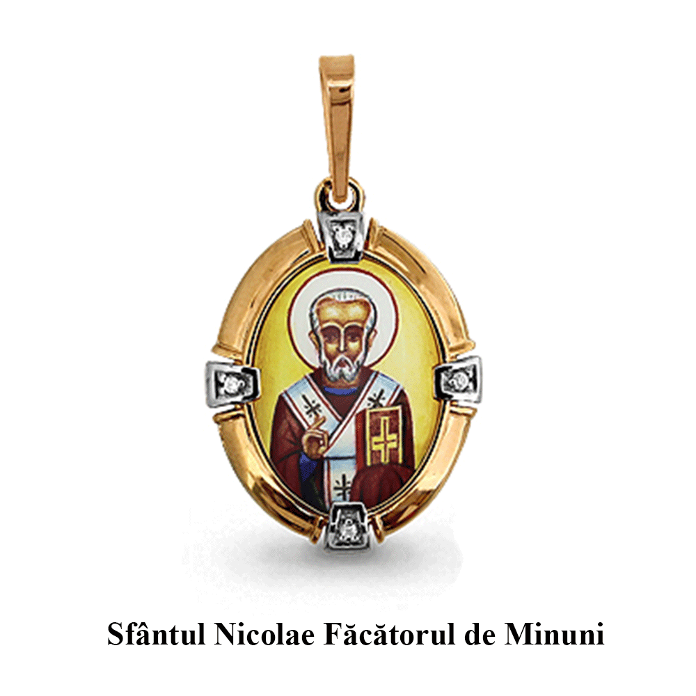 Iconiță din aur roșu cu pietre Cubic Zirconia Incolor