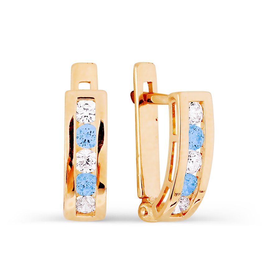 Cercei p-u copii din aur roșu cu pietre Cubic Zirconia Incolor, Cubic Zirconia Albastru