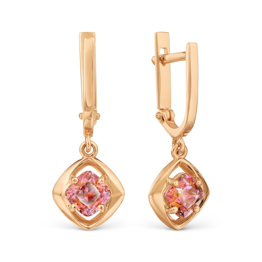 Серьги длинные из красного золота с камнями Swarovski Zirconia красный