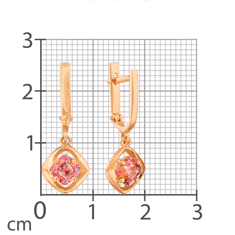 Серьги длинные из красного золота с камнями Swarovski Zirconia красный