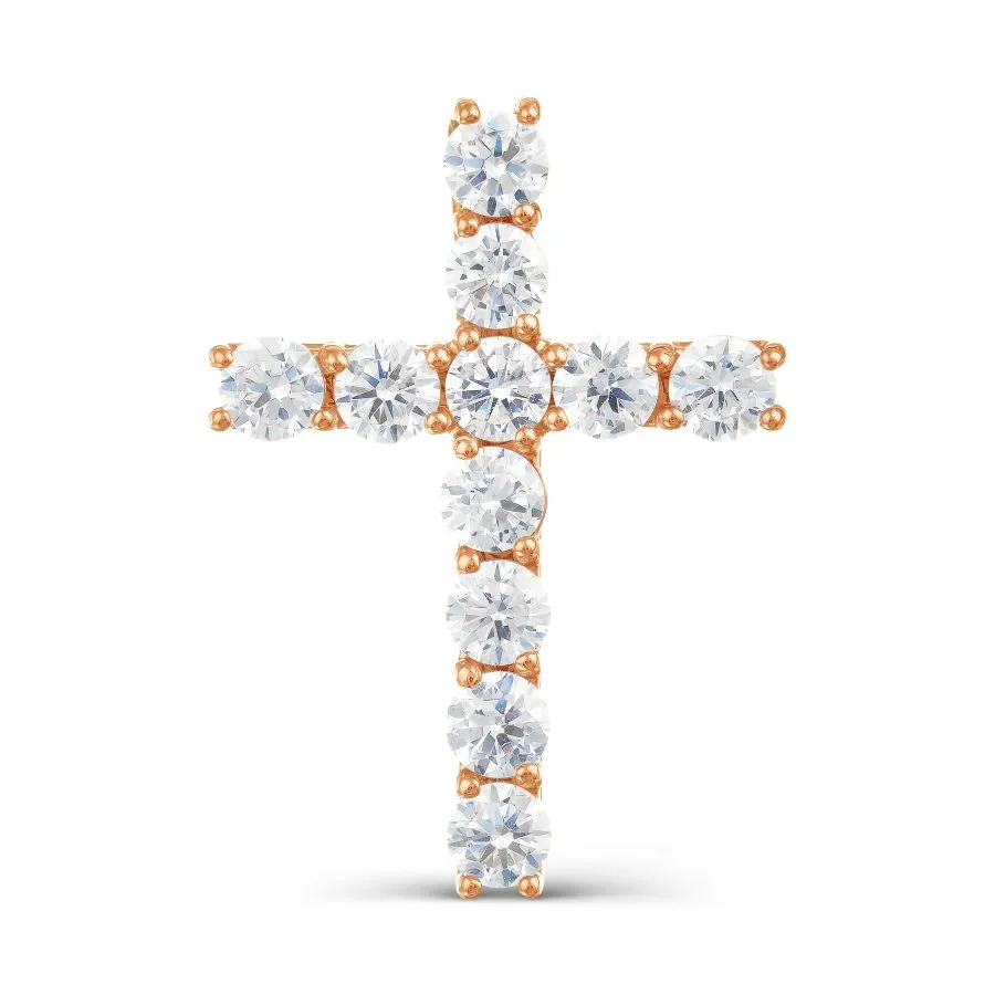 Cruce din aur roșu cu Cubic Zirconia Incolor