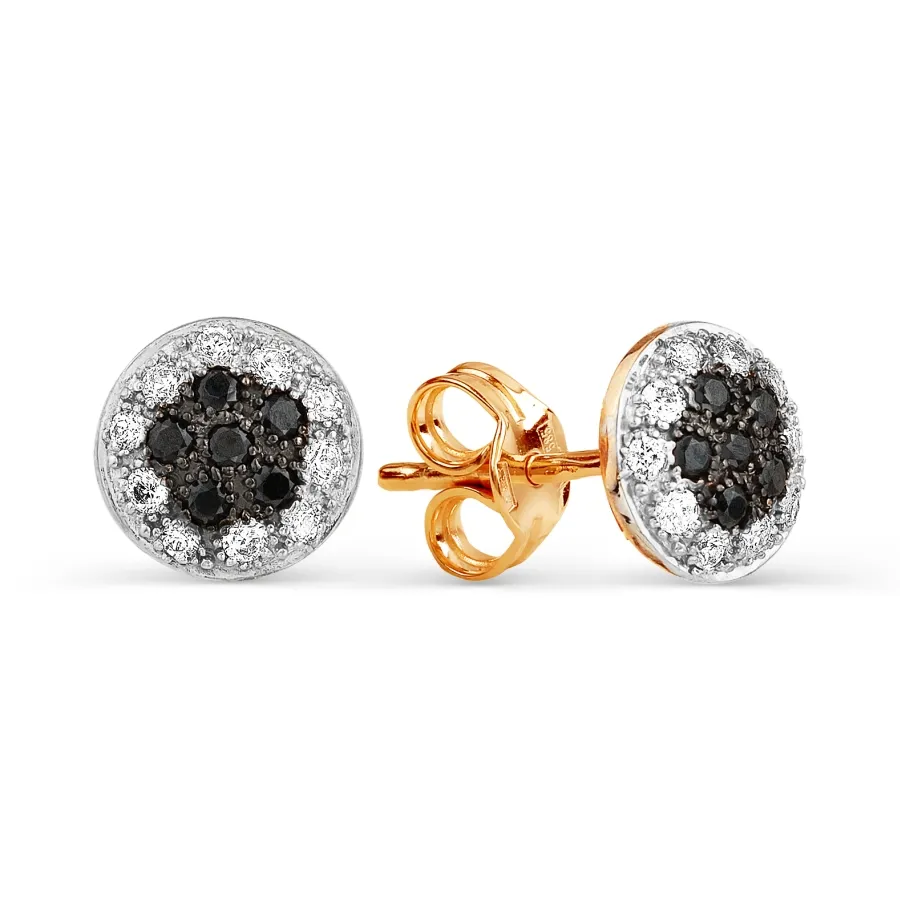 Cercei Pusete din aur roșu cu Cubic Zirconia Incolor, Cubic Zirconia Negru