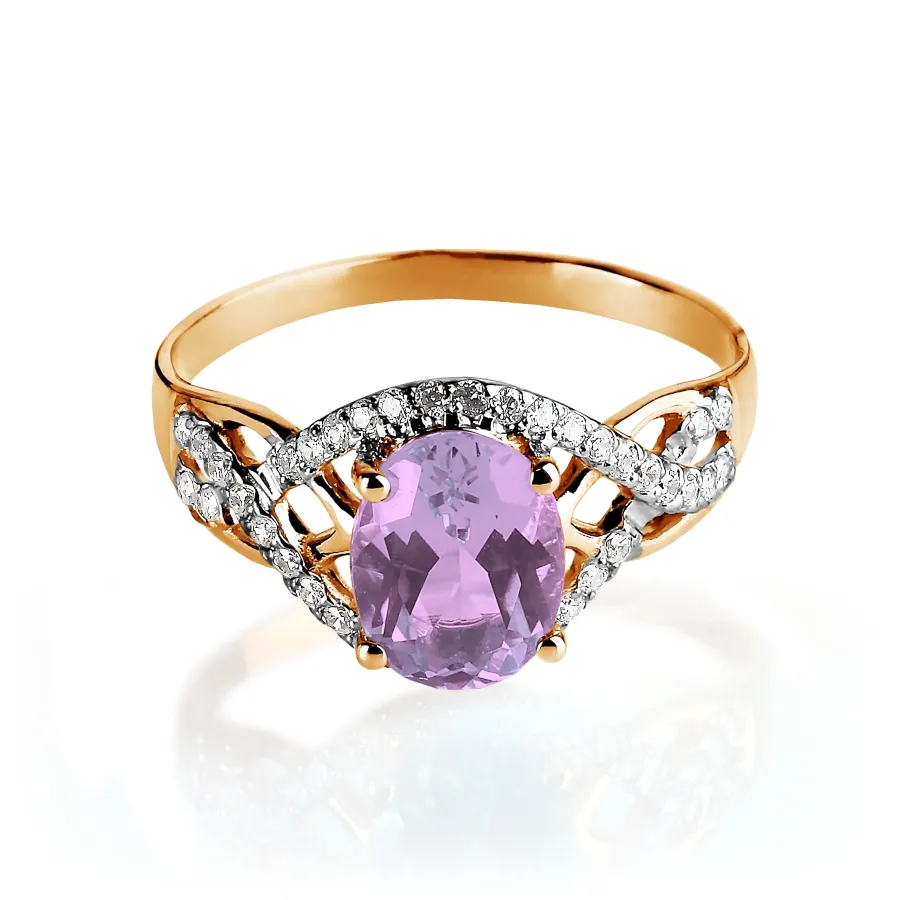 Inel din aur roșu cu Cubic Zirconia Incolor, Ametist
